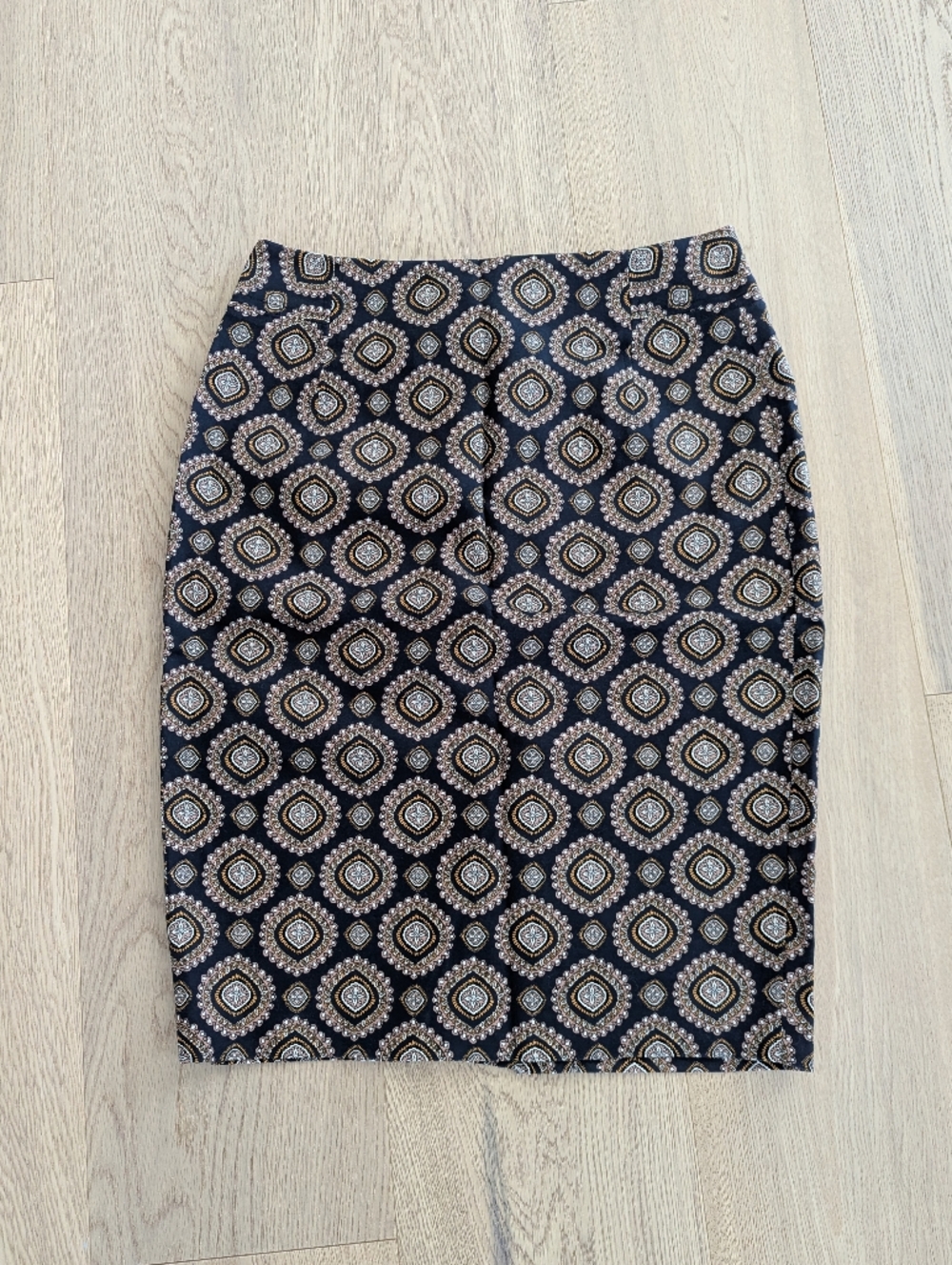 LOFT Navy Geometric Medallion Pencil Skirt